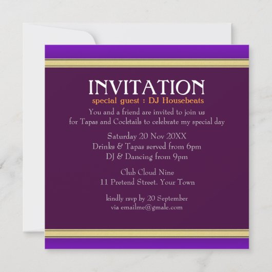 Invitation à une fête d'adultes (Dos)