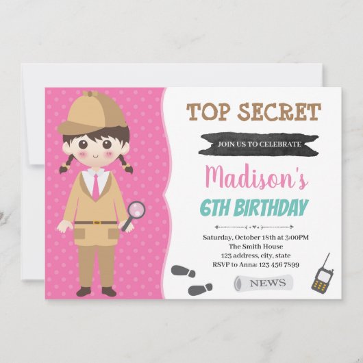 Invitation à une fête d'agent secret espion (Devant)