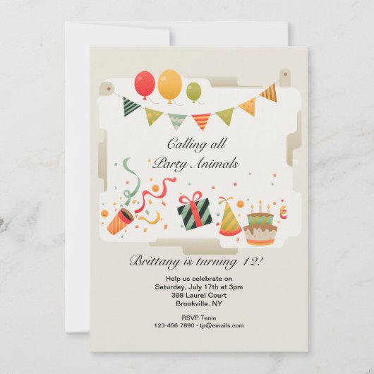 Invitation à une fête d'anniversaire (Devant)