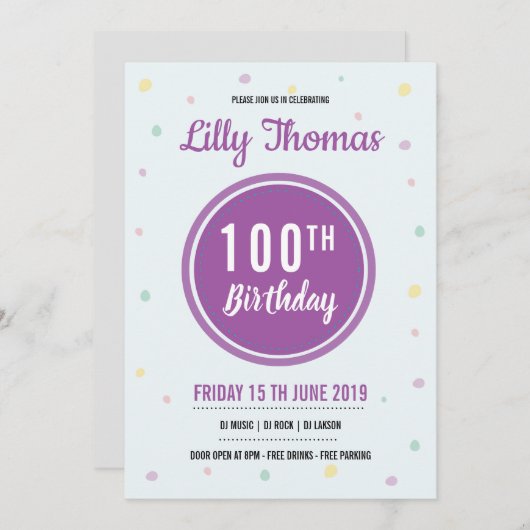 Invitation à une fête d'anniversaire (Devant / Derrière)