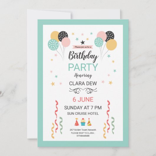 Invitation à une fête d'anniversaire (Devant)