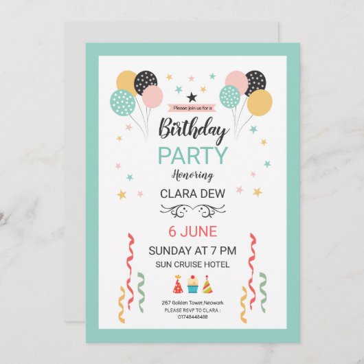 Invitation à une fête d'anniversaire (Devant / Derrière)