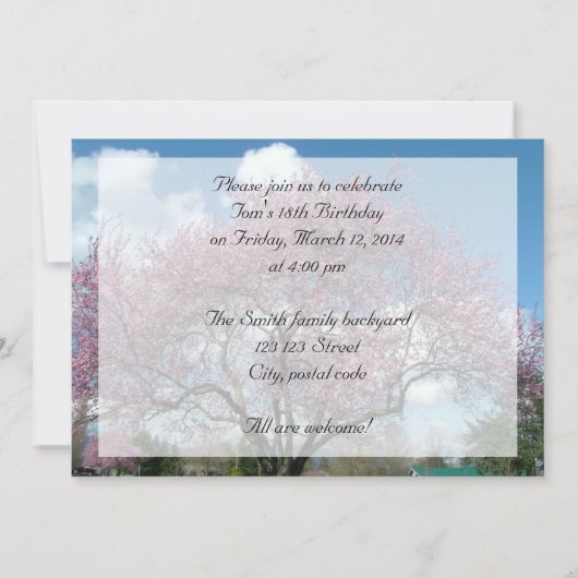 invitation à une fête d'anniversaire (Dos)