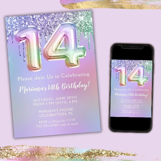 Invitation à une fête d'anniversaire 14 ans Paille