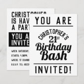 Invitation à une fête d'anniversaire 21 ans (Devant / Derrière)