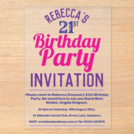 Invitation à une fête d'anniversaire 21 ans (Recto)