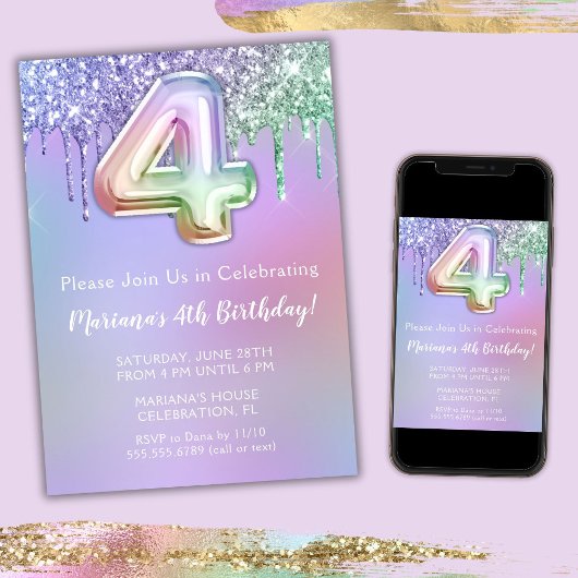 Invitation à une fête d'anniversaire 4 ans Paillet
