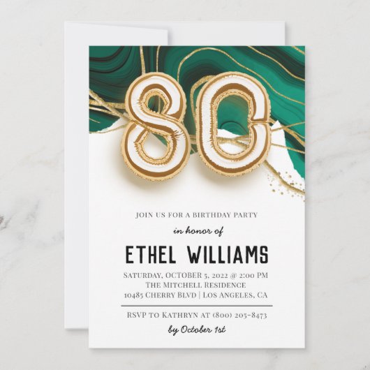 Invitation à une fête d'anniversaire 80 ans (Devant)