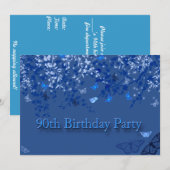Invitation à une fête d'anniversaire 90 ans Bleu/ (Devant / Derrière)