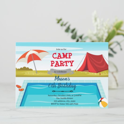 Invitation à une fête d'anniversaire à la piscine  (Debout devant)