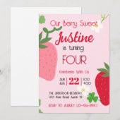Invitation à une fête d'anniversaire aux fraises d (Devant / Derrière)