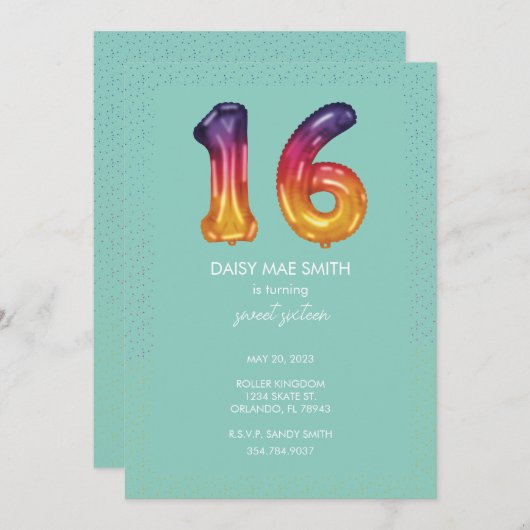 Invitation à une fête d'anniversaire avec ballons (Devant / Derrière)