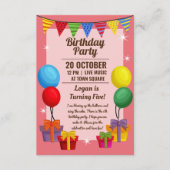Invitation à une fête d'anniversaire avec ballons (Devant)