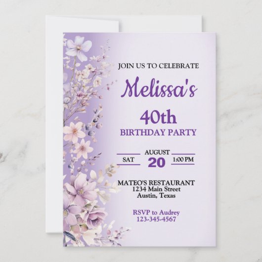 Invitation à une fête d'anniversaire avec de belle (Devant)