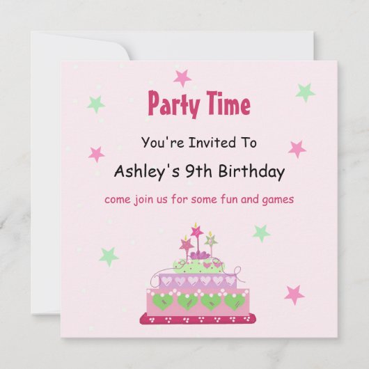 Invitation à une fête d'anniversaire avec gâteau (Devant)