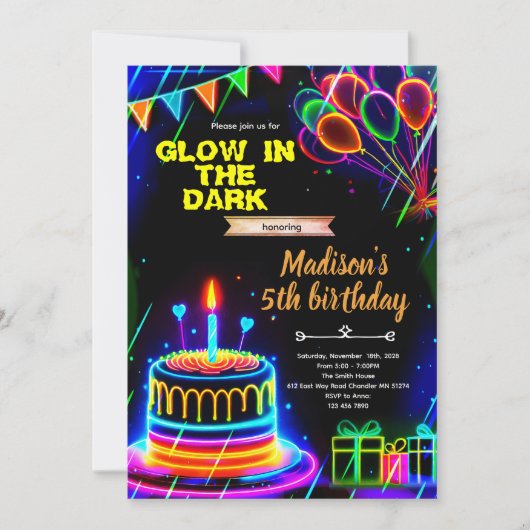 Invitation à une fête d'anniversaire avec gâteau n (Devant)