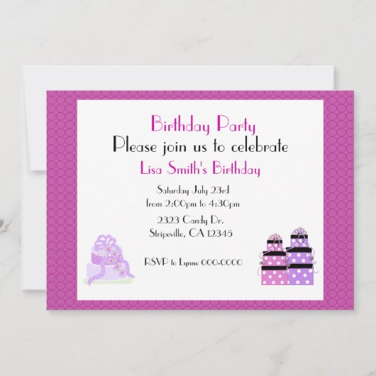 Invitation à une fête d'anniversaire avec gâteau v (Devant)