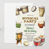 Invitation à une fête d'anniversaire avec percussi (Devant / Derrière)