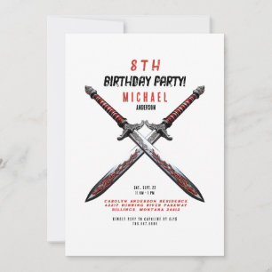 Invitation à une fête d'anniversaire avec une épée