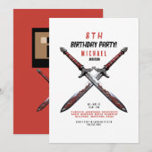 Invitation à une fête d'anniversaire avec une épée (Devant / Derrière)
