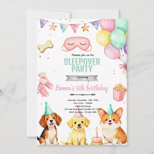 Invitation à une fête d'anniversaire avec une soir (Devant)