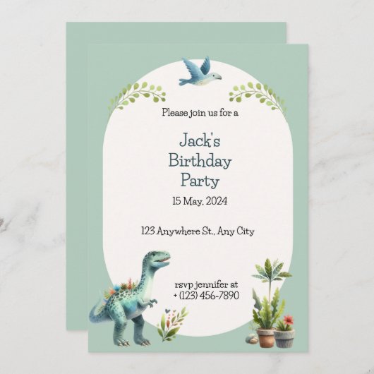Invitation à une fête d'anniversaire Aventure Dino (Devant / Derrière)