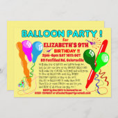 Invitation à une fête d'anniversaire BALLOONS mode (Devant / Derrière)
