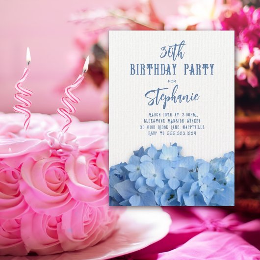 Invitation à une fête d'anniversaire Blue Hydrange