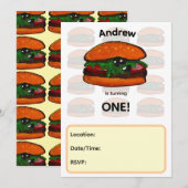 Invitation à une fête d'anniversaire Burger (Devant / Derrière)