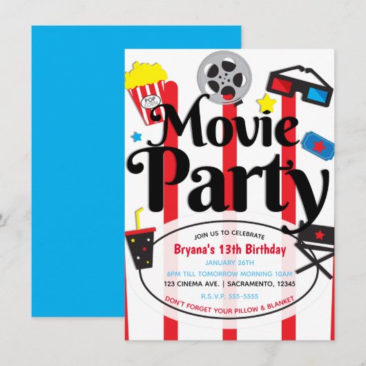 Invitation à une fête d'anniversaire cinéma (Devant / Derrière)