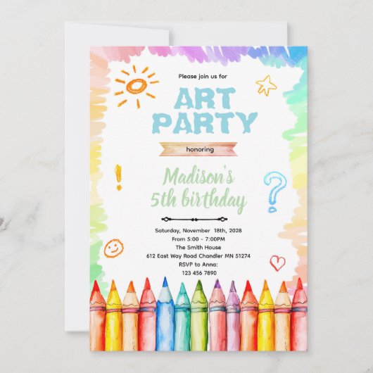 Invitation à une fête d'anniversaire Crayon Art (Devant)