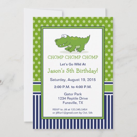 Invitation à une fête d'anniversaire d'alligator b (Devant)