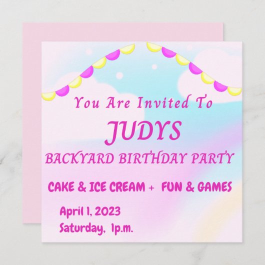 Invitation à une fête d'anniversaire dans le jardi (Devant / Derrière)