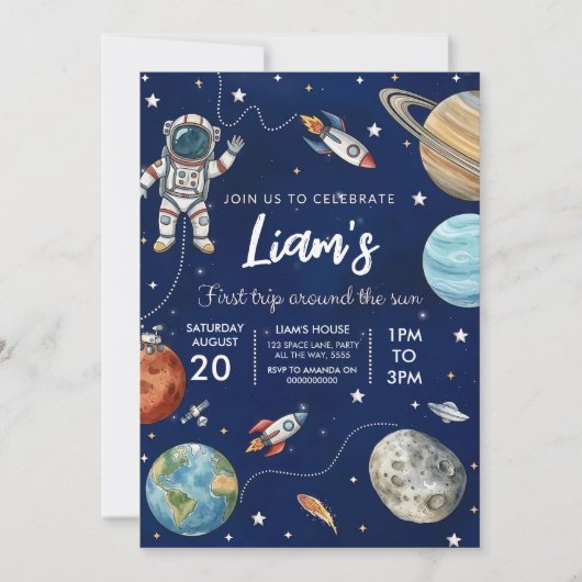 Invitation à une fête d'anniversaire dans l'espace (Devant)