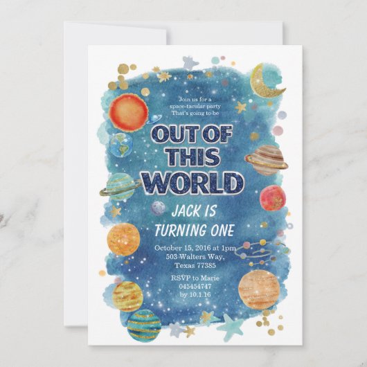 Invitation à une fête d'anniversaire dans l'espace (Devant)