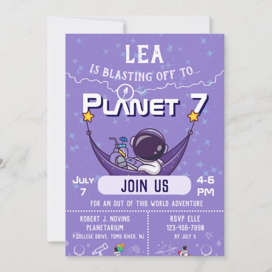 Invitation à une fête d'anniversaire dans l'espace (Devant)