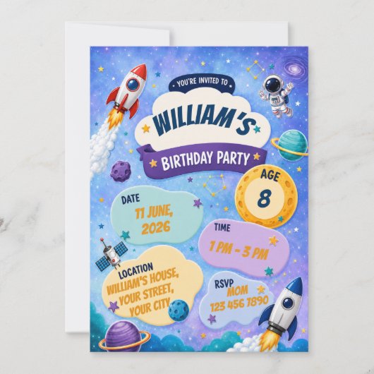 Invitation à une fête d'anniversaire d'astronaute (Devant)