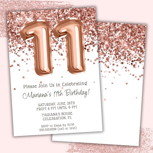 Invitation à une fête d'anniversaire de 11 ans Ros
