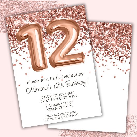 Invitation à une fête d'anniversaire de 12 ans Ros