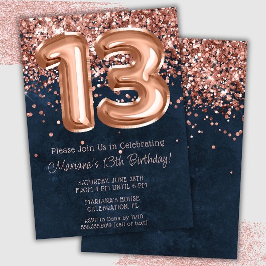 Invitation à une fête d'anniversaire de 13 ans Ros