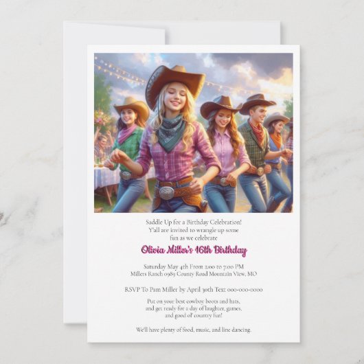 Invitation à une fête d'anniversaire de 16 ans de (Devant)