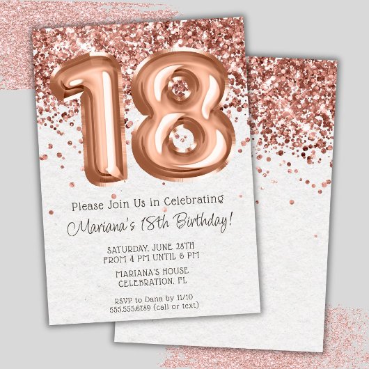Invitation à une fête d'anniversaire de 18 ans Ros