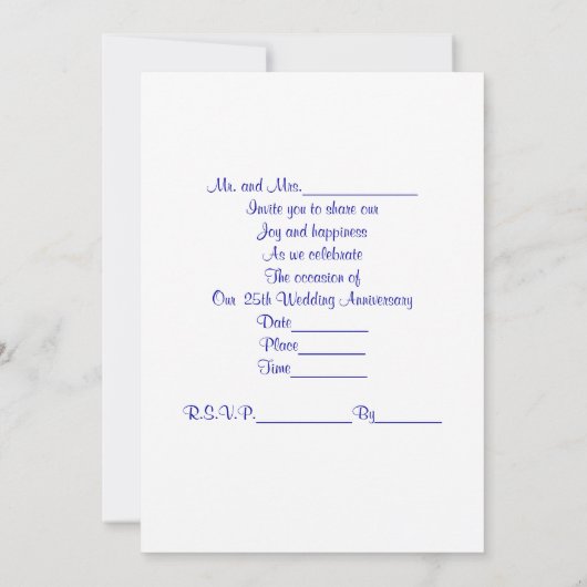 Invitation à une fête d'anniversaire de 25 ans arg (Dos)