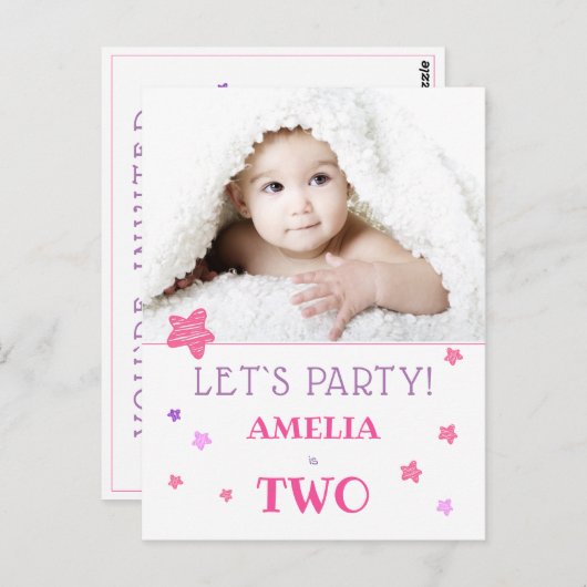 Invitation à une fête d'anniversaire de 2 ans (Devant / Derrière)