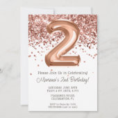 Invitation à une fête d'anniversaire de 2 ans Rose (Devant)