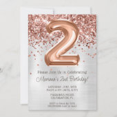 Invitation à une fête d'anniversaire de 2 ans Rose (Devant)