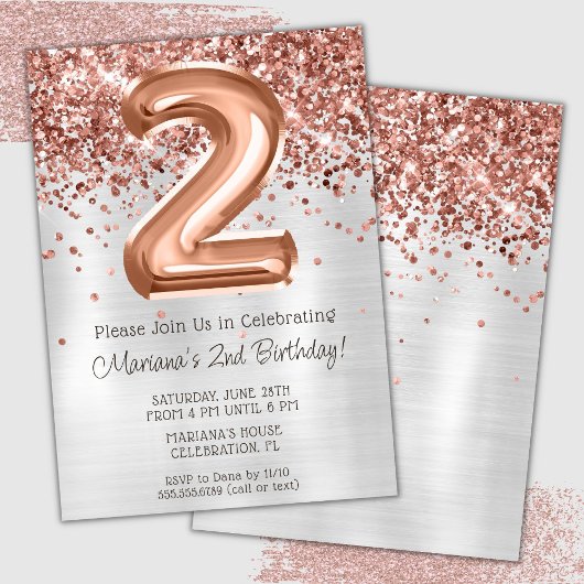 Invitation à une fête d'anniversaire de 2 ans Rose