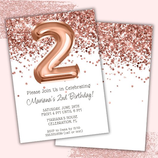Invitation à une fête d'anniversaire de 2 ans Rose