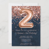 Invitation à une fête d'anniversaire de 2 ans Rose (Devant)