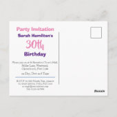 Invitation à une fête d'anniversaire de 30 ans (Dos)